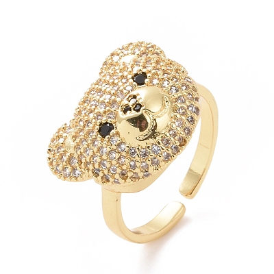 Cubic Zirconia Bear Open Cuff Rings RJEW-K089-01G-06-1