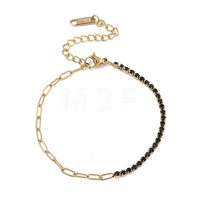 304 Stainless Steel Paperclip Chain & Rhinestone Cup Chains Bracelets for Women BJEW-D456-06G-02-1