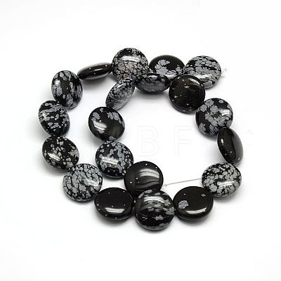 Natural Flat Round Snowflake Obsidian Beads Strands G-L246-16-1