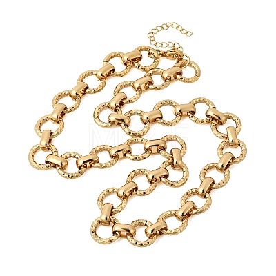 13MM 304 Stainless Steel Textured Round Ring Link Chain Necklaces NJEW-P349-01A-G-1
