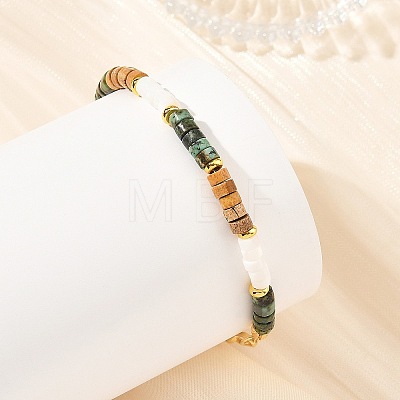 Natural Picture Jasper and Natural African Turquoise(Jasper) Beaded Bracelets BJEW-JB14427-1