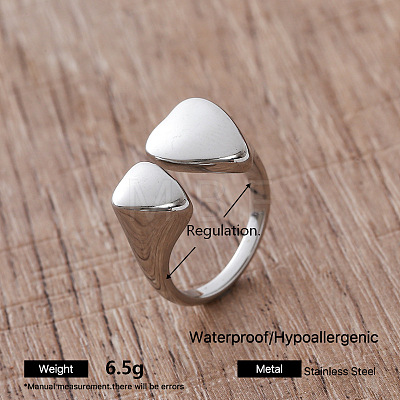 Irregular 304 Stainless Steel Cuff Open Rings for Women AJ8758-3-1
