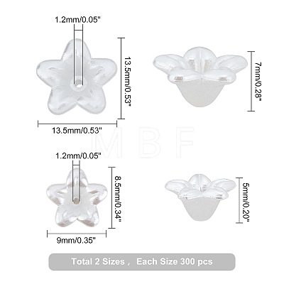 600Pcs 2 Style Flower ABS Plastic Imitation Pearl Bead Caps OACR-FH0001-032-1