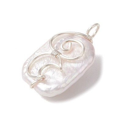 Natural Baroque Pearl Keshi Pearl Copper Wrie Wrapped Moon Pendants PALLOY-JF02871-1