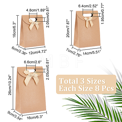  24Pcs 3 Styles Rectangle Kraft Paper Magic Tape Die Cut Gift Bags CARB-NB0001-11-1