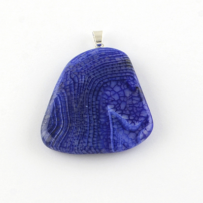 Teardrop Dyed Natural Crackle Agate Pendants with Silver Color Plated Iron Clasps G-R275-284-1
