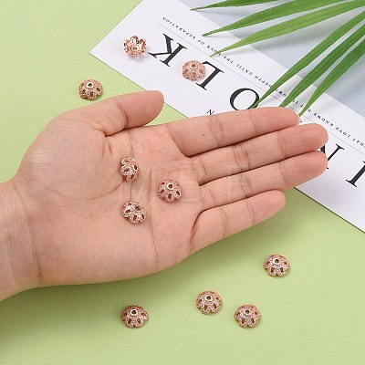 Eco-Friendly 6-Petal Flower Brass Micro Pave Cubic Zirconia Bead Caps LS-ZIRC-M098-01RG-FF-1