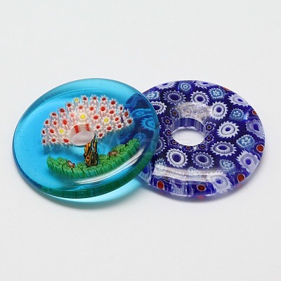 Mixed Donut/Pi Disc Handmade Millefiori Glass Pendants LAMP-A147-15-1