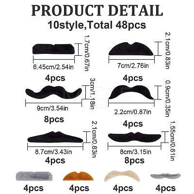 BENECREAT 2 Sets 2 Style Self-adhesive Polyester Beards and Mustaches for Masquerade Party Halloween Chrismas Cosplay Costume Supplies AJEW-BC0002-21-1