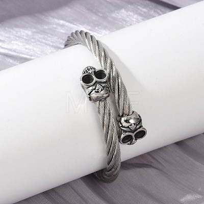 Skull 304 Stainless Steel Twisted Rope Shape Bangles for Women Men BJEW-D304-02AS-02-1