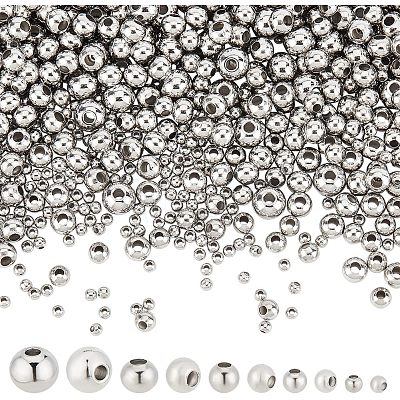 1050Pcs 5 Styles Round 304 & 316 Surgical Stainless Steel Spacer Beads STAS-NB0001-52-1