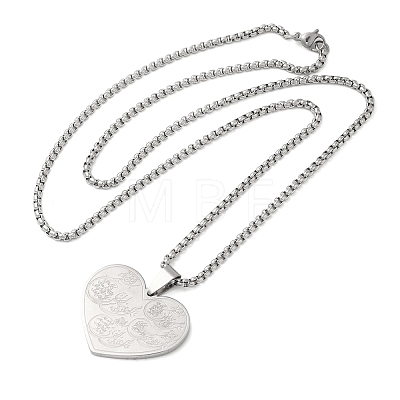 304 Stainless Steel Box Chain Arabic Heart Pendant Necklaces for Women NJEW-M008-02P-1