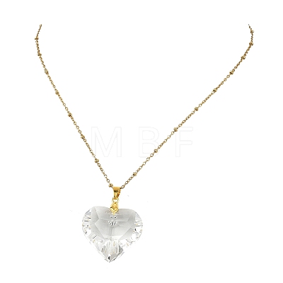 Valentine's Day Faceted Clear Glass Heart Pendant 304 Stainless Steel Satellite Chain Necklaces for Women NJEW-JN06074-01-1