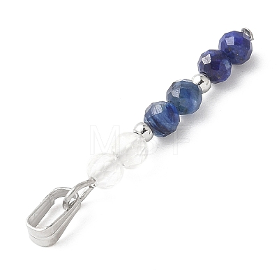 Faceted Round Natural Quartz Crystal & Lapis Lazuli & Kyanite Beaded Pendants PALLOY-JF03529-02-1