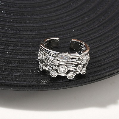 Brass Micro Pave Cubic Zirconia Cuff Open Rings RJEW-C158-02P-1