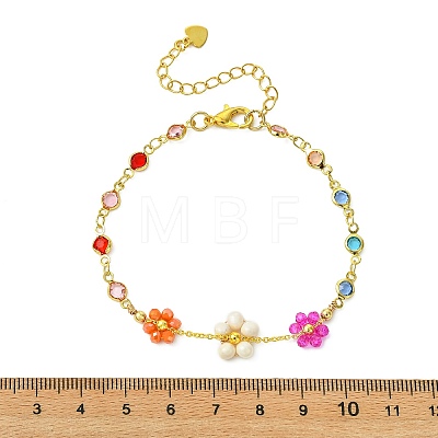 Natural Cultured Freshwater Pearl & Brass & Glass Link Bracelets for Women BJEW-JB14110-1