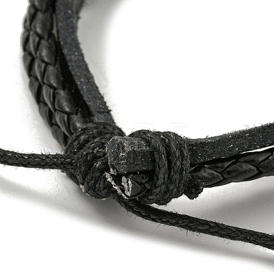 PU Leather & Waxed Triple Layer Multi-strand Bracelets BJEW-F468-06-1