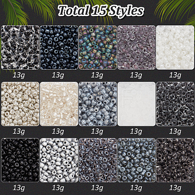   195G 15 Styles Glass Seed Beads SEED-PH0001-95-1