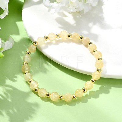 Natural Golden Silk Jade & Brass Beads Stretch Bracelets for Women BJEW-JB14040-1