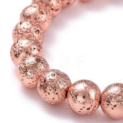 Electroplated Natural Lava Rock Round Beads Essential Oil Anxiety Aromatherapy Stretch Bracelet BJEW-JB07056-1