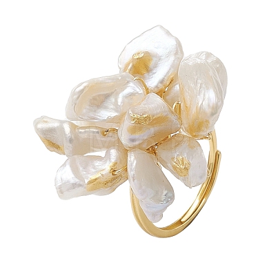 Flower Natural Pearl Adjustable Rings RJEW-P113-01G-1