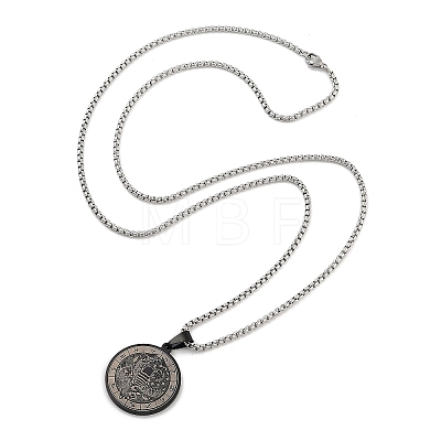 Retro Mandala 201 Stainless Steel Box Chain Constellation Pendant Necklaces for Women Men NJEW-M223-01J-1