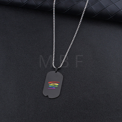 304 Stainless Steel Rainbow Pride Rectangle Dog Tag Pendant Necklaces for Men WG2A5C1-01-1