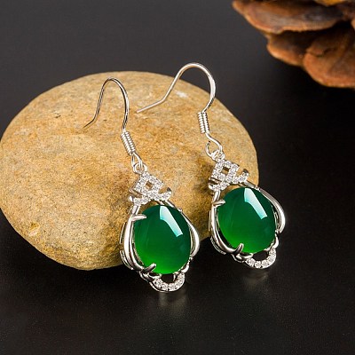 Half Round Imitation Jade Dangle Earrings for Girl Women EJEW-BB46316-A-1