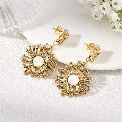 304 Stainless Steel & Natural Shell Dangle Earrings for Women EJEW-JE07213-02-1