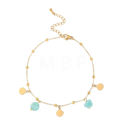 Summer Beach Nuggets Natural Amazonite & Ion Plating(IP) 304 Stainless Steel Charm Bracelets for Women Men BJEW-P326-05C-G-1