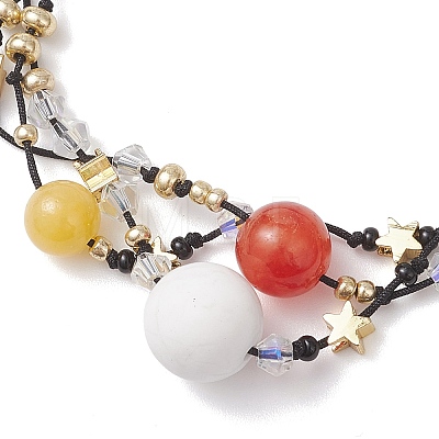 Natural White Jade & Howlite & Dyed Yellow Jade & Nylon Thread Adjustable Multi-strand Bracelets BJEW-MZ00238-01-1