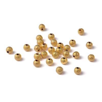 6mm Golden Color Brass Round Textured Beads X-EC248-G-1