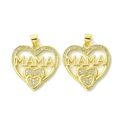 Mother's Day Brass Micro Pave Cubic Zirconia Pendants KK-H472-10G-06-1