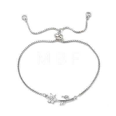 Adjustable Brass Micro Pave Clear Cubic Zirconia Box Chain Slider Bracelets BJEW-C156-09P-03-1