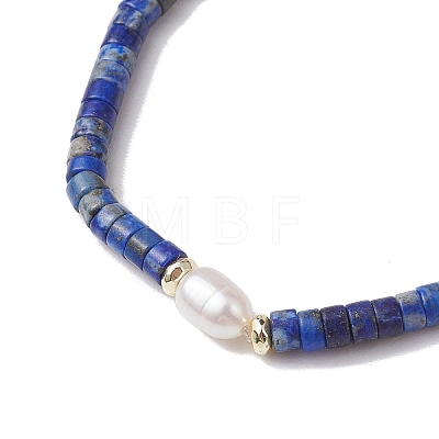 Natural Lapis Lazuli and Pearl Beads Btacelets BJEW-JB10681-01-1