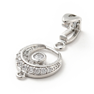 Flat Round Brass Clear Cubic Zirconia Fold Over Clasps KK-G425-01P-1