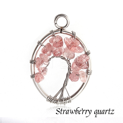 Stainless Steel Wired Natural Strawberry Quartz Pendants PW-WGF707B-04-1