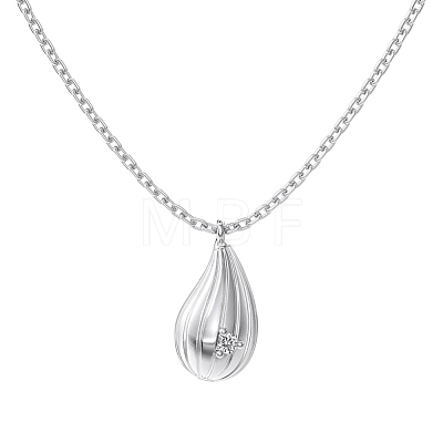 Teardrop 925 Sterling Silver Micro Pave Cubic Zirconia Pendant Necklaces NJEW-K279-05MP-1