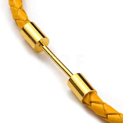 Brass Column Bar Link Bracelet with Leather Cords BJEW-G675-05G-10-1