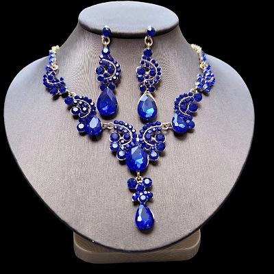 Teardrop Alloy Acrylic Rhinestone Pendant Necklaces & Stud Earrings Sets FS-WG537BF-08-1