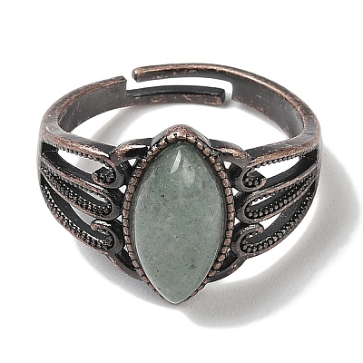 Natural Green Aventurine Horse Eye Adjustable Rings RJEW-K271-05R-12-1