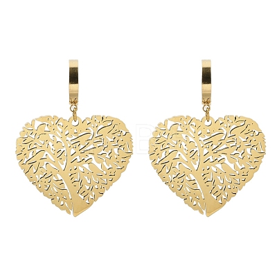 304 Stainless Steel Heart Tree Hoop Earrings for Women EJEW-S239-01G-1