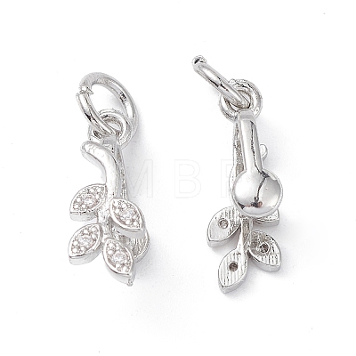 Rack Plating Brass Pave Cubic Zirconia Leaf Shape Ice Pick Pinch Bails KK-G464-07P-1