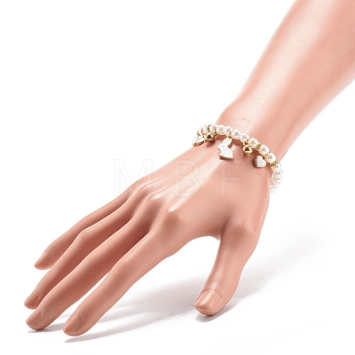 ABS Plastic Imitation Pearl Beaded Stretch Bracelet with Alloy Enamel Charms for Kids BJEW-JB08524-01-1