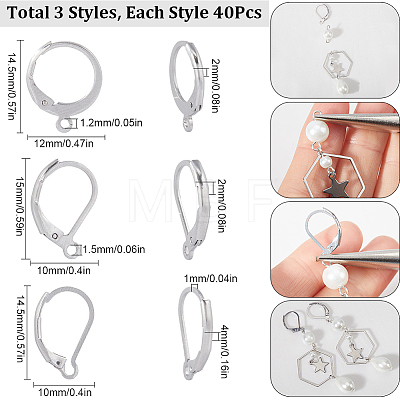 SUNNYCLUE 3 Style 304 Stainless Steel Leverback Earring Findings STAS-SC0007-58P-1