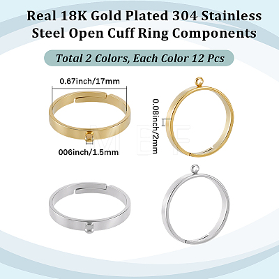 24Pcs 2 Colors 304 Stainless Steel Finger Ring Settings STAS-BBC0010-09C-1