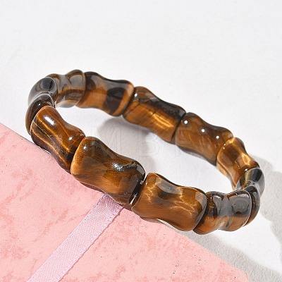 Bamboo Natural Tiger Eye Beads Stretch Bracelets for Women Men BJEW-K304-01K-1