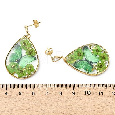Transparent Epoxy Resin & 304 Stainless Steel & Brass Stud Dangle Earrings EJEW-JE07238-1