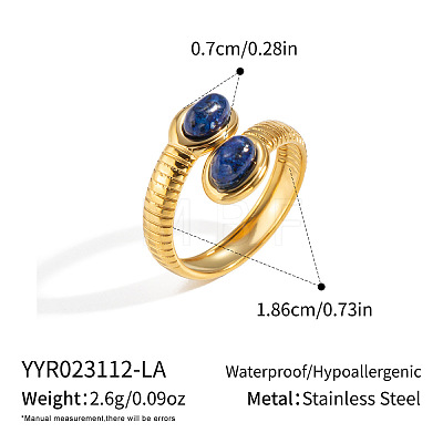 304 Stainless Steel Natural Lapis Lazuli Cuff Open Rings for Women LG8065-1-1