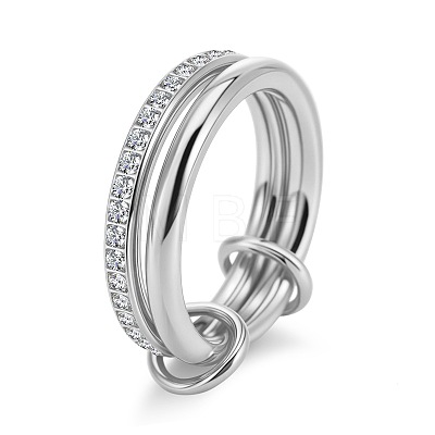 304 Stainless Steel Micro Pave Clear Cubic Zirconia Finger Rings WGF1140-01-1